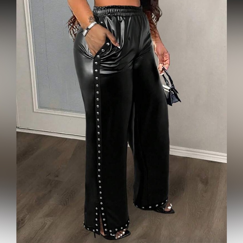 BLACK STUDDED LEATHER PANTS